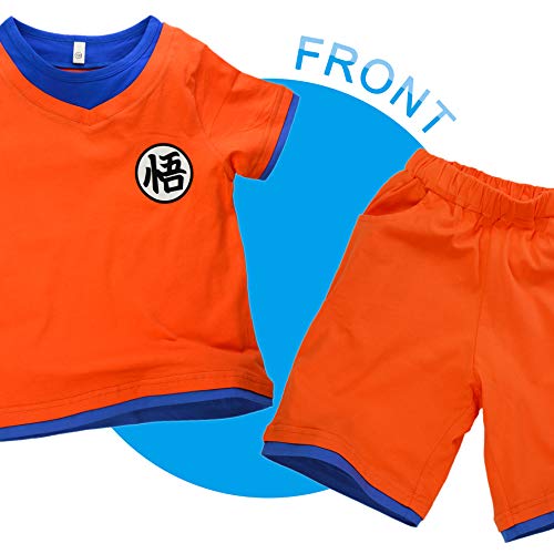 Niños Disfraz Camiseta T-Shirt Shorts para Son Goku Traje de Entrenamiento Ropa Sudadera (150 (11-12 años))