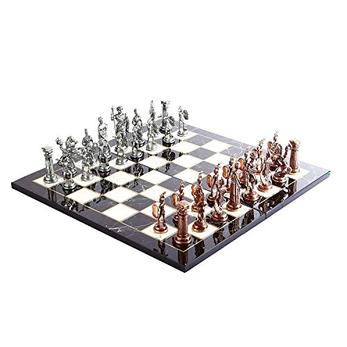 NLLeZ Histórico Antiguo Cobre Roma Figuras de ajedrez metálico Conjunto para Adultos, Piezas Hechas a Mano y diseño de mármol Tablero de ajedrez de Madera King 11 cm (Color : Multi)