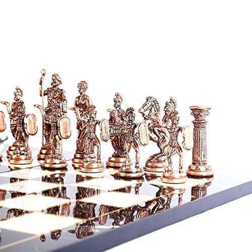 NLLeZ Histórico Antiguo Cobre Roma Figuras de ajedrez metálico Conjunto para Adultos, Piezas Hechas a Mano y diseño de mármol Tablero de ajedrez de Madera King 11 cm (Color : Multi)