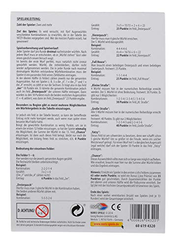 Noris 619-4320 - Cuaderno para Resultados de Juegos de Dados (2880 Juegos) [Importado de Alemania]