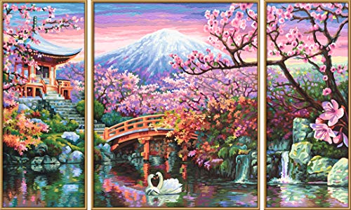 Noris Spiele Schipper 609260751 – Pintura guiada por números – Flores de Cerezo en Japón, tríptico 50 x 80 cm