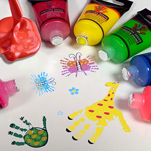 OCEANO 6×30ml Botes Pintura de Dedos para niños, Pintura de Dedos，Lavable Pinturas para niños no tóxicas, de Color Natural y ecológico，Incluido: Cuatro Pinceles, una Paleta