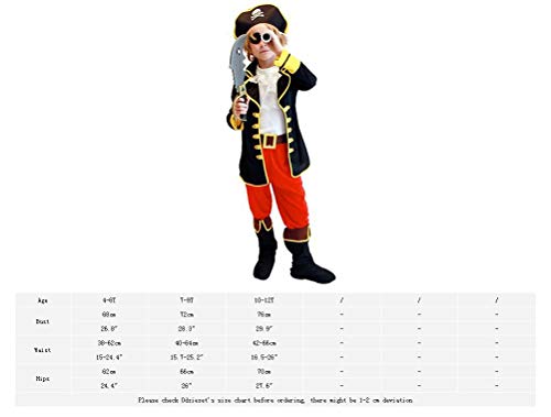 Odziezet Disfraz Capitán Pirata Niño Niña Trajes 6PCS Chaqueta+Pantalón Botas+Chaleco+Gorro+Parche de Ojo+Cinturón Halloween Carnaval Fiesta 4-12Años
