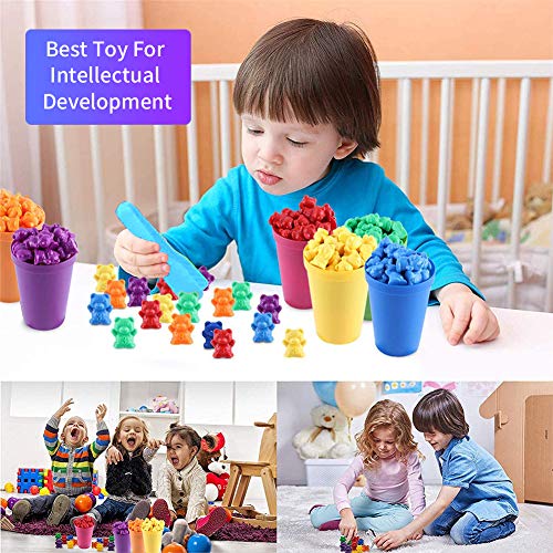 Opopark Juego para Contar 71 Piezas Contar con los Osos de Colores Coordinados,Osos de Colores Coordinados con Vasos Apilables Apilables Infantil Juguetes Montessori para Niños Pequeños