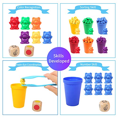 Opopark Juego para Contar 71 Piezas Contar con los Osos de Colores Coordinados,Osos de Colores Coordinados con Vasos Apilables Apilables Infantil Juguetes Montessori para Niños Pequeños