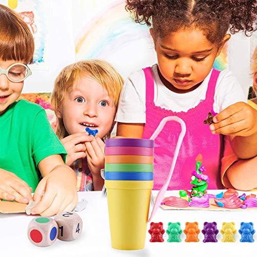 Osos Conteo Colores, 70 Piezas Juguete Montessori Ositos, con Pinzas, Dados Tazas Clasificación a Juego, Juegos Habilidades Conteo Arco Iris, Juguetes Clasificación Colores para Bebés Pequeños