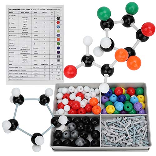 Oumefar 240 piezas modelo molecular orgánico inorgánico bioquímica kit de estructuras enlaces juego de enseñanza de la química, herramienta de ayuda de la química, kit de enseñanza para la educación