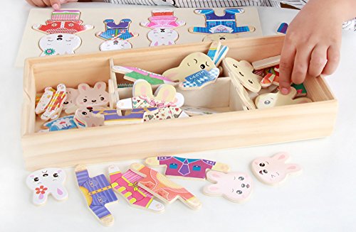 PAMRAY Rompecabezas de Vestir Juguetes Puzzles Osos Conejos Cambiar la Ropa DIY para Madera Juego para Niñas Niños Bebés de Dress up Toy de 3 Años y Más 72 Piezas Conejo