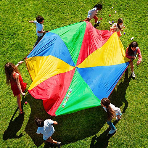Paracaídas de Color Arcoiris de 6 pies Con 8 asas - Actividad en interiores y exteriores, juego de fiesta, actividad grupo