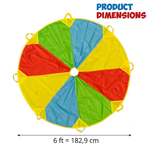 Paracaídas de Color Arcoiris de 6 pies Con 8 asas - Actividad en interiores y exteriores, juego de fiesta, actividad grupo