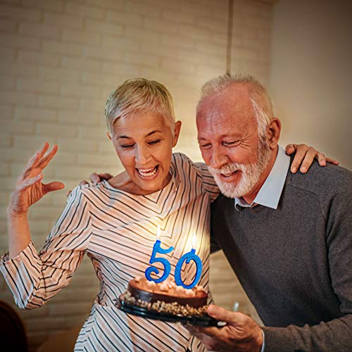 Party & Co. Velas para tarta de 50 años, para fiesta de cumpleaños o aniversario, ideal tanto para hombre como para mujer, 12 cm, color azul brillante