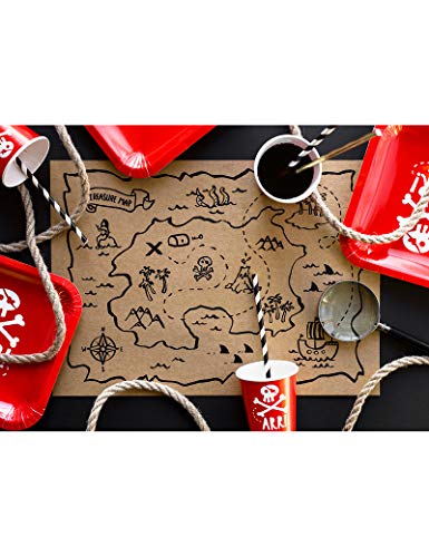 PartyDeco - Paquete de 30 manteles Individuales de Papel Americano con Mapa del Tesoro Pirata, 40 x 30 cm, Color PPT1