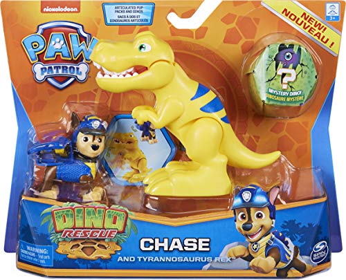 PAW PATROL 6059509 Dino Rescue Chase and Dinosaur Action Figure Set, for Kids Aged 3 and Up, Grey
