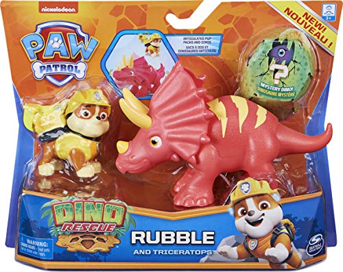 PAW PATROL 6060179 Dino Rescue Rubble and Dinosaur Action Figure Set, for Kids Aged 3 and Up, Grey