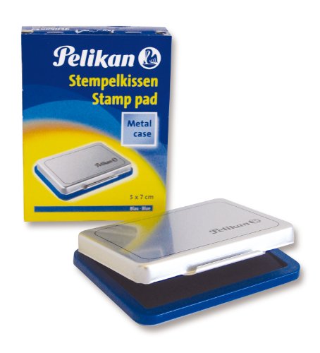 Pelikan 331165 - Almohadilla de tinta para sellos, tamaño pequeño, 50 mm x 70 mm, color azul y metal