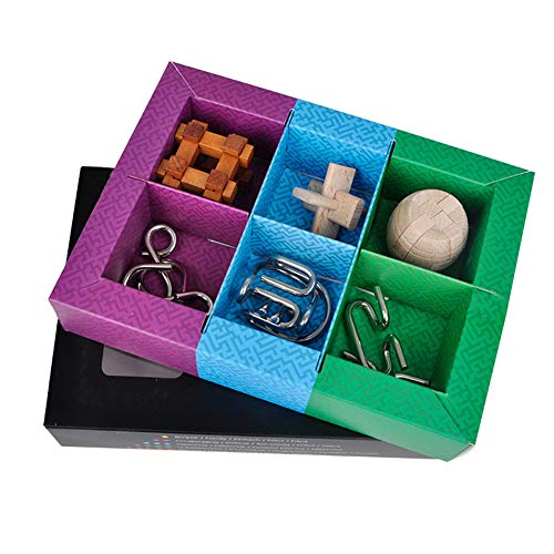 Perfecbuty 6PCS 3D Alambre de Metal Cubo Puzzles de Madera Toys Clásico Educativo Jigsaw IQ Rompecabezas Interbloqueado Juguetes,para Niños y Adultos Ejercicio Capacidad,Cumpleaños,Navidad,Regalo