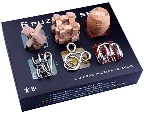 Perfecbuty 6PCS 3D Alambre de Metal Cubo Puzzles de Madera Toys Clásico Educativo Jigsaw IQ Rompecabezas Interbloqueado Juguetes,para Niños y Adultos Ejercicio Capacidad,Cumpleaños,Navidad,Regalo