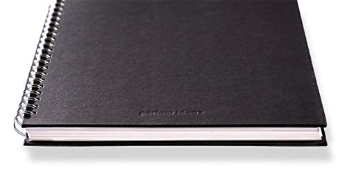 perfect ideaz Cuaderno de bocetos DIN A4, 96 páginas (48 hojas), dibujo profesional, tapa dura negra, encuadernado anillas en espiral con papel en blanco, 200 g, cuaderno negro en blanco para dibujar