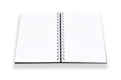 perfect ideaz Cuaderno de bocetos DIN-A5, 96 páginas (48 Hojas), Dibujo Profesional, Tapa Dura Negra, Encuadernado Anillas en Espiral con Papel en Blanco, 200 g, Cuaderno Negro en Blanco para Dibujar