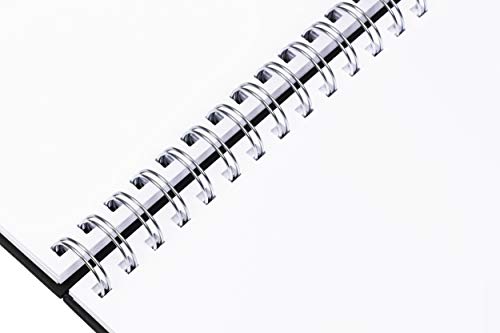 perfect ideaz Cuaderno de bocetos DIN-A5, 96 páginas (48 Hojas), Dibujo Profesional, Tapa Dura Negra, Encuadernado Anillas en Espiral con Papel en Blanco, 200 g, Cuaderno Negro en Blanco para Dibujar