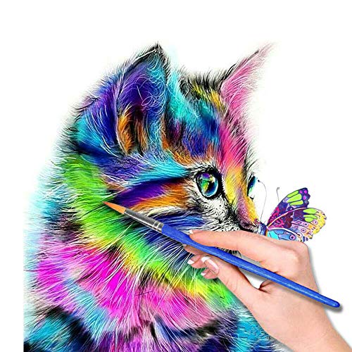 Pintar por numeros Animales Gato - Pintura para Pintar por números con Pinceles y Colores Brillantes - Cuadro de Lienzo con numeros pre Dibujado fácil de Pintar