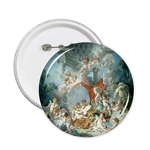 Pintura al óleo de carácter bebé ángel Antiguo Europea Art ilustración Pattern Round Pins Badge botón Ropa decoración Regalo 5pcs