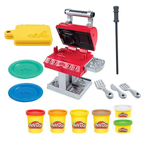 Play-Doh Kitchen Creations Grill 'n Stamp Juego para niños de 3 años en adelante con 6 Colores compuestos de Modelado no tóxicos y 7 Accesorios de Juguete para Barbacoa, Multicolor (Hasbro F06525L0)