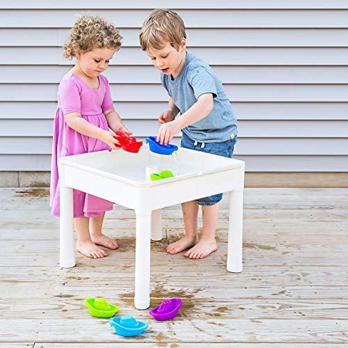 PlayBuild jugar y construer 4 in 1 niños Mesa y sillas para actividades en interiores, juegos al aire libre, almacenamiento de juguetes y bloques de construcción. Incluye 2 sillas para niños pequeños.