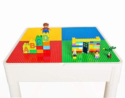 PlayBuild jugar y construer 4 in 1 niños Mesa y sillas para actividades en interiores, juegos al aire libre, almacenamiento de juguetes y bloques de construcción. Incluye 2 sillas para niños pequeños.
