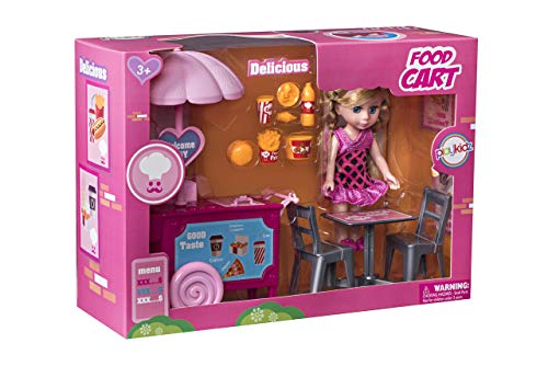 Playkidz imaginación Blonde Doll con Carrito súper Duradero para Dollhouse para niños o Simplemente Fun Play Mini Juego de Comida para muñec