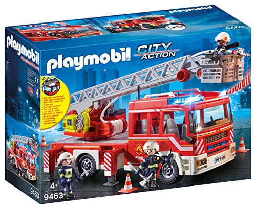 PLAYMOBIL City Action Camión de Bomberos con Escalera, Luces y Sonido, a Partir de 5 Años (9463)