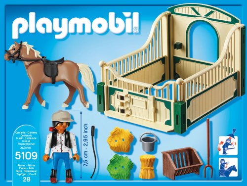 PLAYMOBIL - Haflinger con establo, Color Verde y Beis (5109)