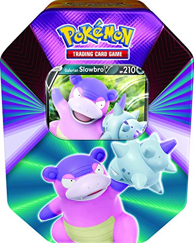 Pokémon POK80840-D6 TCG: V Forces Tin-Lucario V, Galarian Slowbro V o Mew V (uno al Azar), Colores Mezclados