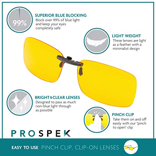 PROSPEK – Gafas de ordenador premium – Elite con clip – Gafas clip – Con filtro de luz azul y antibrillos