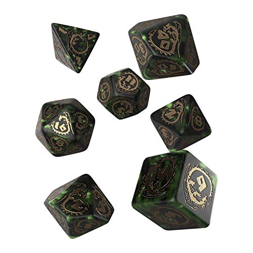 Q Workshop Dragon Bottle Green & Gold RPG Ornamented Dice Set 7 Polyhedral Pieces