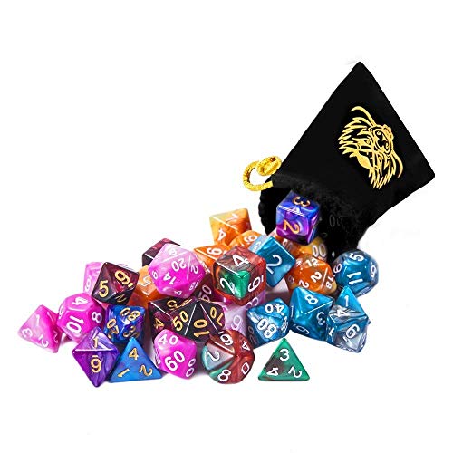 QMAY Poliédrico Dados, 6 x 7 (42 Piezas) Colores Dobles Dados de Juego, para Dungeons and Dragons DND RPG MTG D20 D12 D10 D8 D6 D4 Juego de Mesa, con Paquete de 6 Negro Bolsas