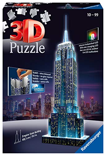 Ravensburger 12566 1- Puzzle 3D Building: Empire State Building Night Edition, Multicolor