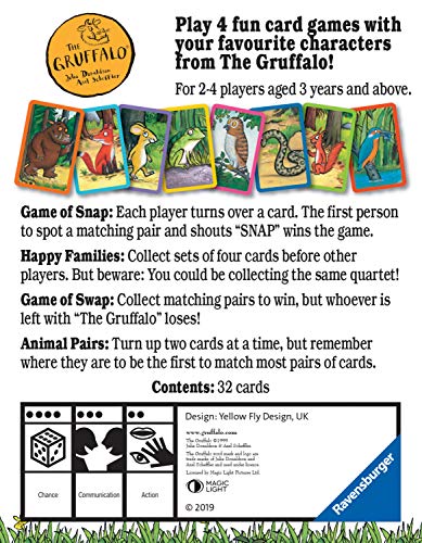 Ravensburger Juego de Cartas Gruffalo 20561 para niños de 3 años y 4 emocionantes Favoritos Snap, familias Felices, Intercambio o Parejas