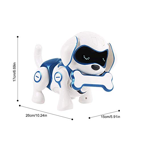 RCTecnic Perro Robot para Niños Rock Perrito de Juguete Interactivo con Emociones y Movimiento, Ladra y Juega con su Hueso, Batería Recargable y Cable USB Muy Resistente y Divertido (Azul)