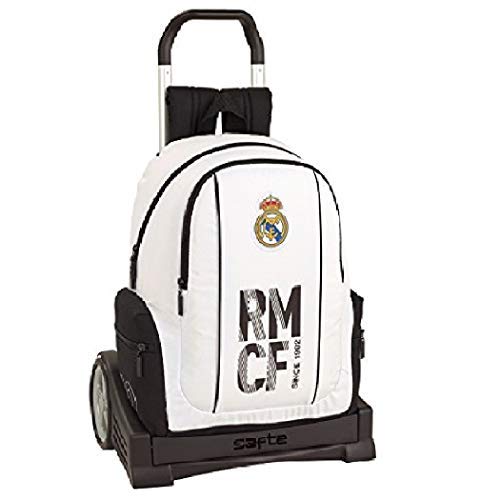 Real Madrid CF Mochila con Carro Ruedas Evolution, Trolley Equipaje para niños, Blanco, 43 cm