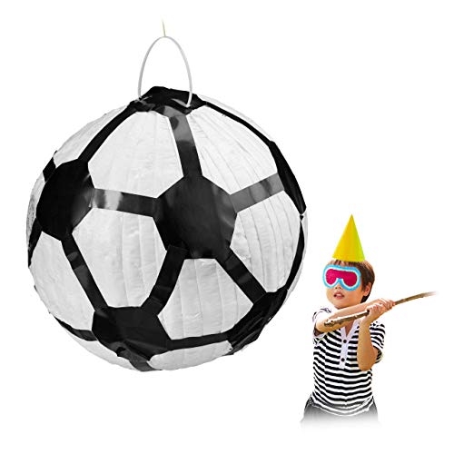 Relaxdays Piñata Fútbol sin Relleno, Juego para Cumpleaños Infantil, Decoración para Colgar, Papel, 29 cm, Blanco (10028081) , color, modelo surtido