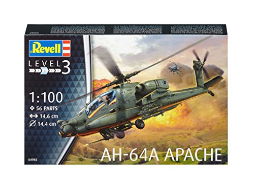 Revell-AH-64A Apache Maqueta Helicóptero, 10+ Años, Multicolor, 14,6 cm de Largo (RG4985)