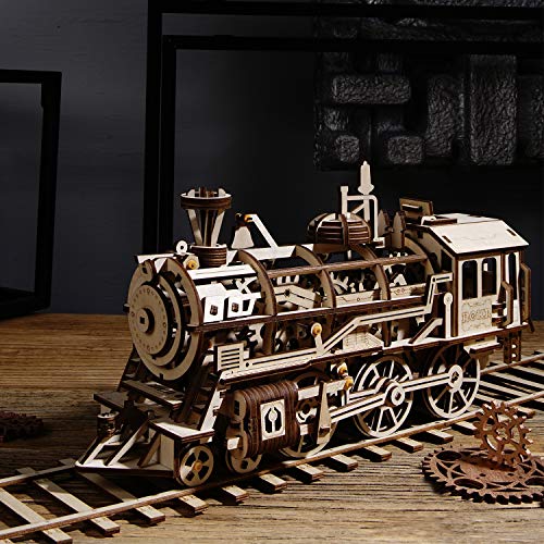ROKR Modelo del Arte de la Locomotora del Rompecabezas de Madera del Corte 3D del Laser de con los Juguetes mecánicos del Engranaje-Mejores para los Muchachos y Las Muchachas (Locomotive)