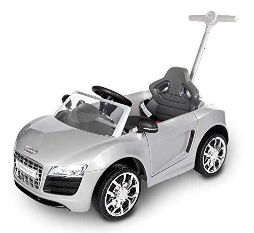 ROLLPLAY Coche correpasillos con reposapiés ajustable, Para niños a partir de 1 año, Hasta 20 kg, Audi R8 Spyder, Plateado