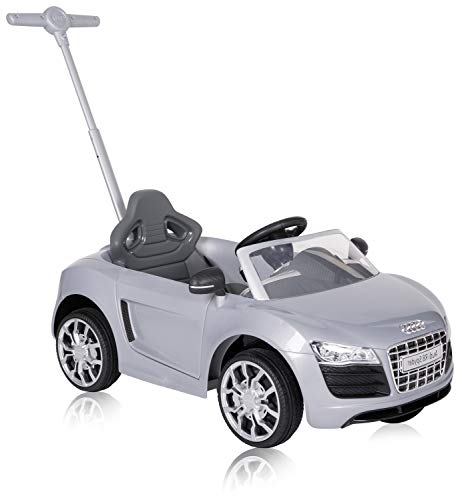 ROLLPLAY Coche correpasillos con reposapiés ajustable, Para niños a partir de 1 año, Hasta 20 kg, Audi R8 Spyder, Plateado