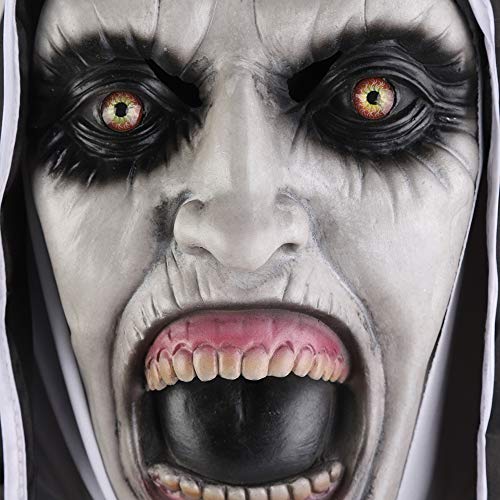 Rowentauk Máscara de Halloween Horror Látex Monja Máscara de Cabeza Completa Máscara de Cosplay para la Fiesta de Halloween