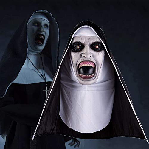 Rowentauk Máscara de Halloween Horror Látex Monja Máscara de Cabeza Completa Máscara de Cosplay para la Fiesta de Halloween