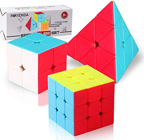 ROXENDA Cubos de Velocidad, Speed Cube Set de 2x2 3x3 Pirámide Stckerless, Sólido Duraderos & Colores Vívidos, Giro Fácil & Juego Suave para Principiantes y Pro