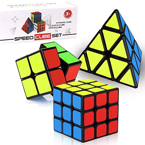 ROXENDA Speed Cube Set, Cubos de Velocidad de 2x2 3x3 Pirámide, Super-Durable Cubo Mágico con Colores Vivos, Giro Fácil y Juego Suave para Principiantes y Profesionales