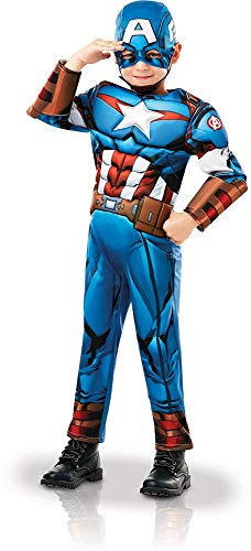 Rubies 640833M Disfraz oficial de los Vengadores de Marvel Capitán América Deluxe para niños, edad mediana de 5 a 6 años, altura de 116 cm